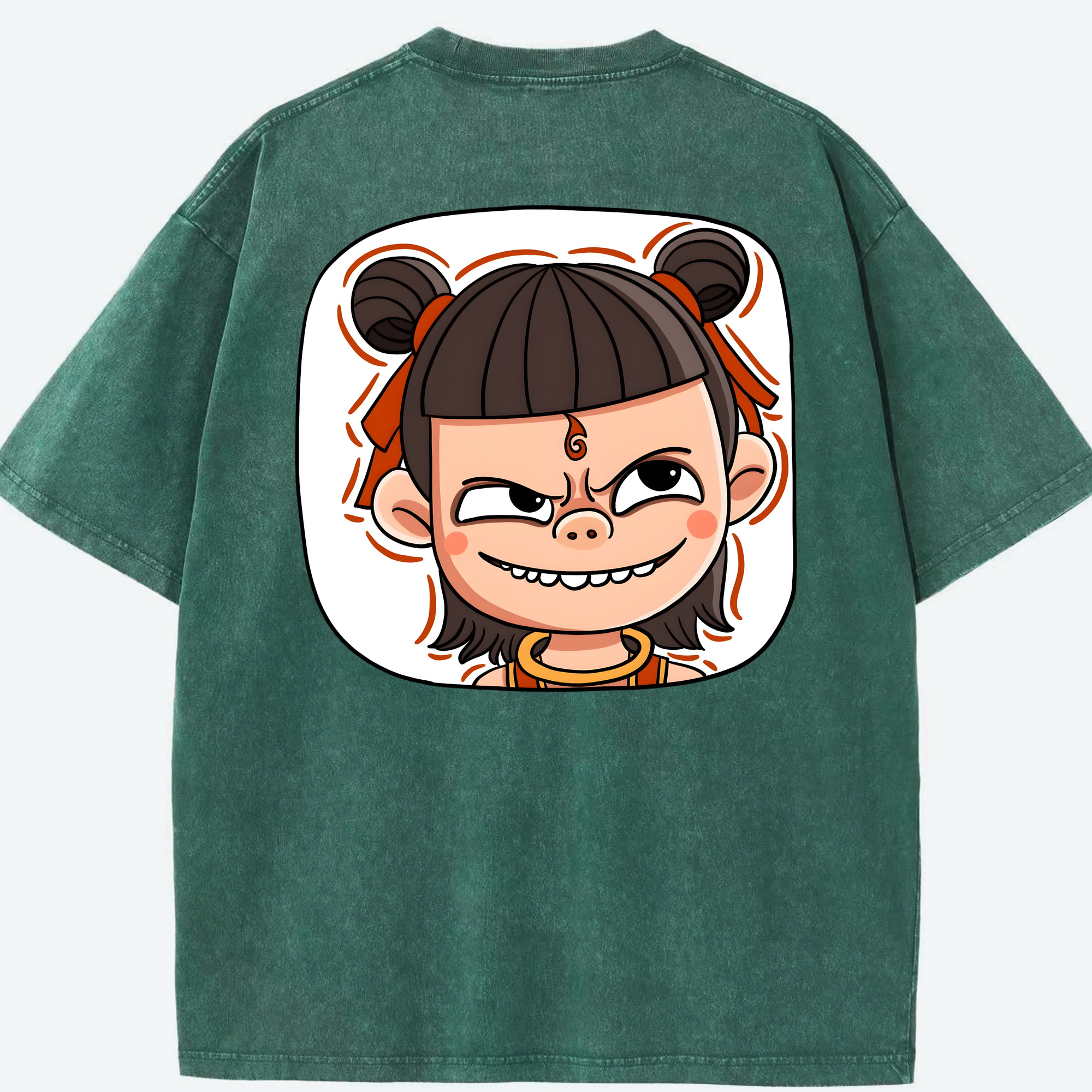 （画像用） Ne Zha 2 ナタ 魔童の大暴れ 綿100% ヴィンテージ風 半袖Tシャツ（背面プリント）